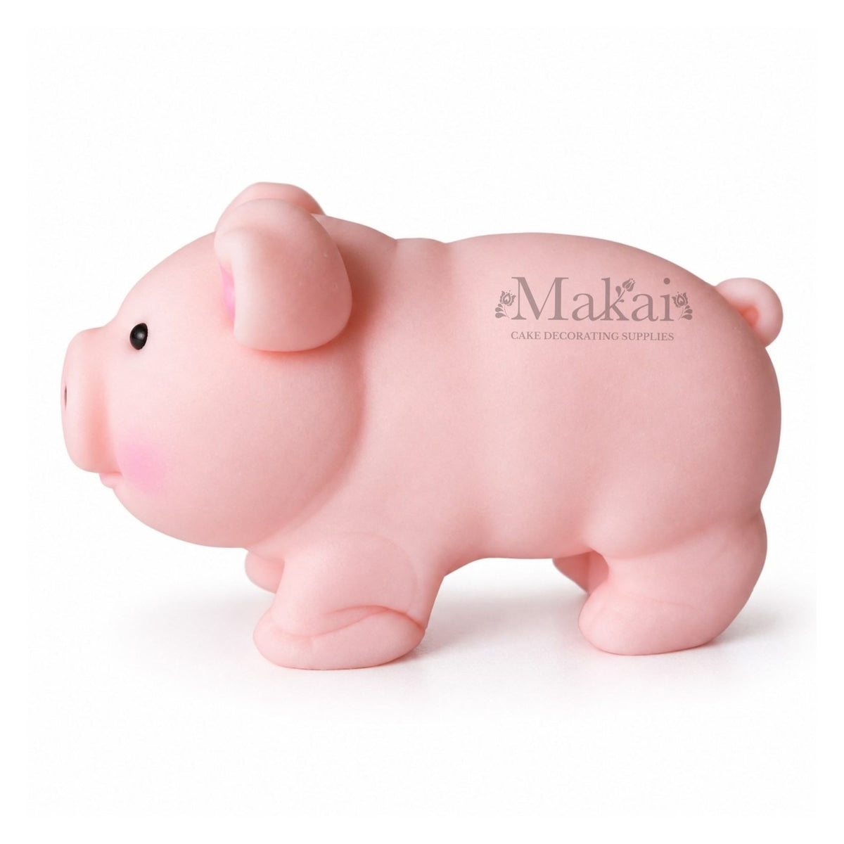 Large pink pig fondant cake topper with curled tail for farm themed birthday cakes