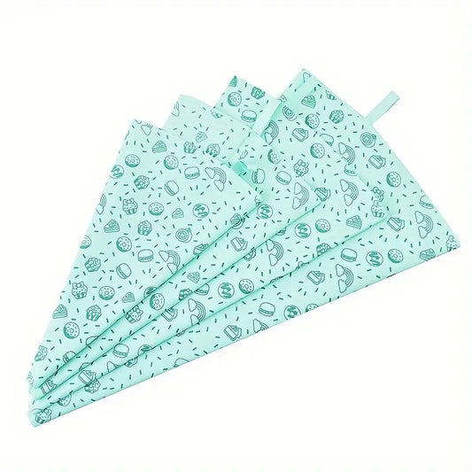 Green reusable silicone piping bag with cute bakery pattern – 4 sizes available – eco-friendly and flexible for cake decorating
