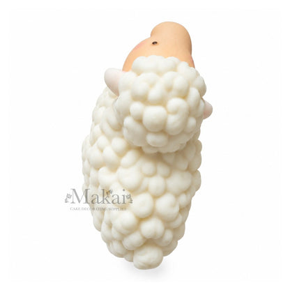 Large white sheep fondant cake topper with textured fleece for farm themed birthday cakes