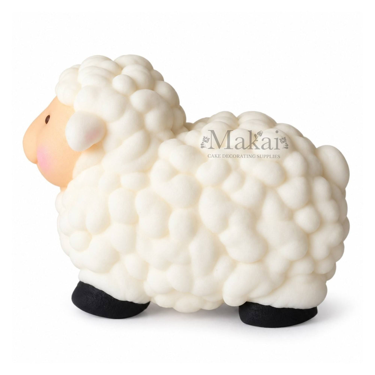 Large white sheep fondant cake topper with textured fleece for farm themed birthday cakes
