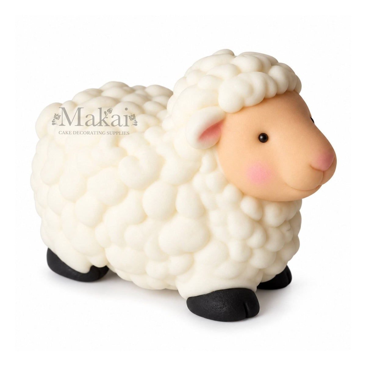 Large white sheep fondant cake topper with textured fleece for farm themed birthday cakes